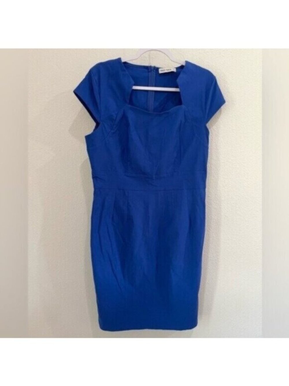 Grace Karin Square Neck Sheath Dress Blue Mod Retro Feminine Fitted Slit Back